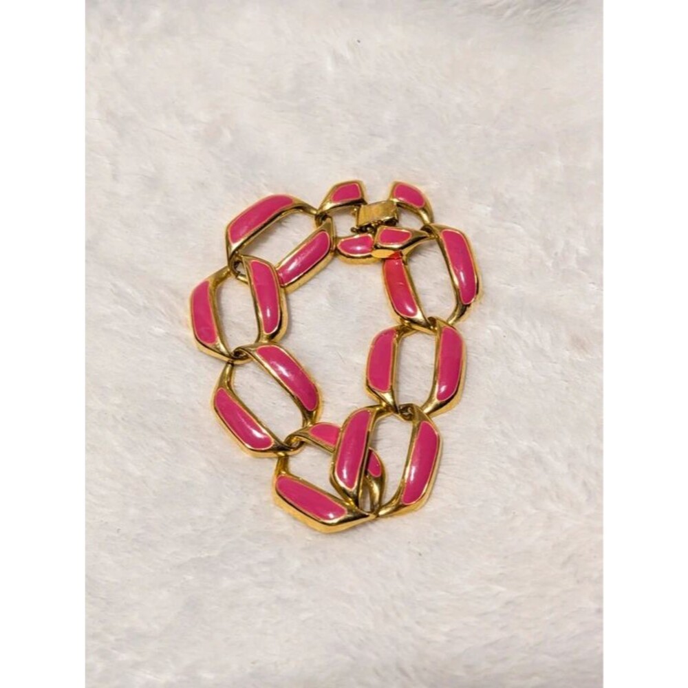 Gold-Tone & Hot Pink Enamel Chunky Link Bracelet